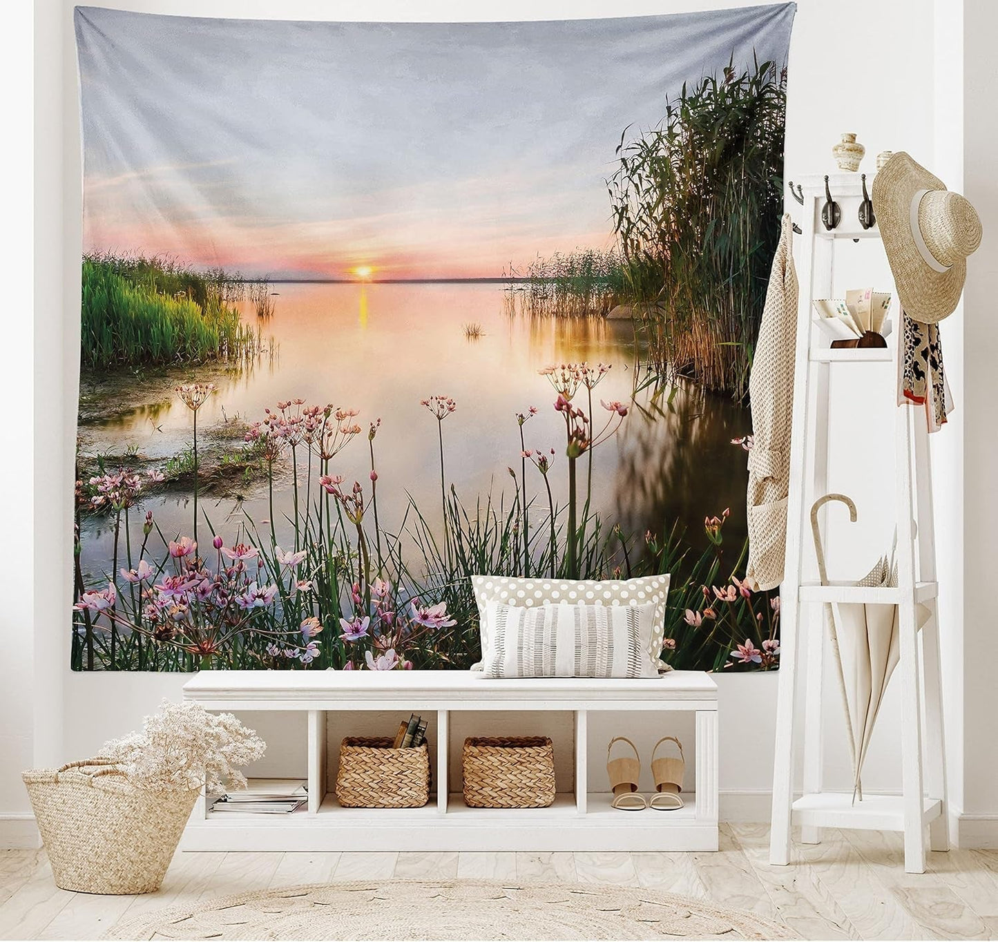 Gobeläng abakuhaus wanderlust djurkarta över världen ritningar Hem - Tillbehör och dekorationer Naty Shop Rosa och blå 230L X 140B Cm