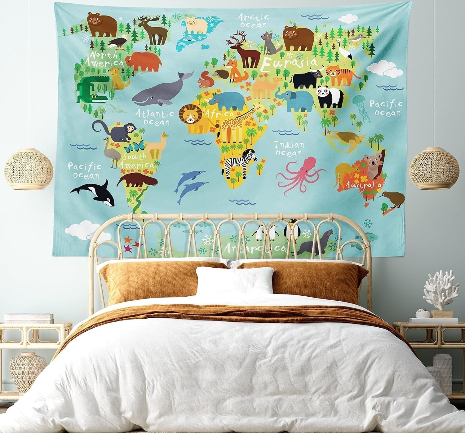 Gobeläng abakuhaus wanderlust djurkarta över världen ritningar Hem - Tillbehör och dekorationer Naty Shop