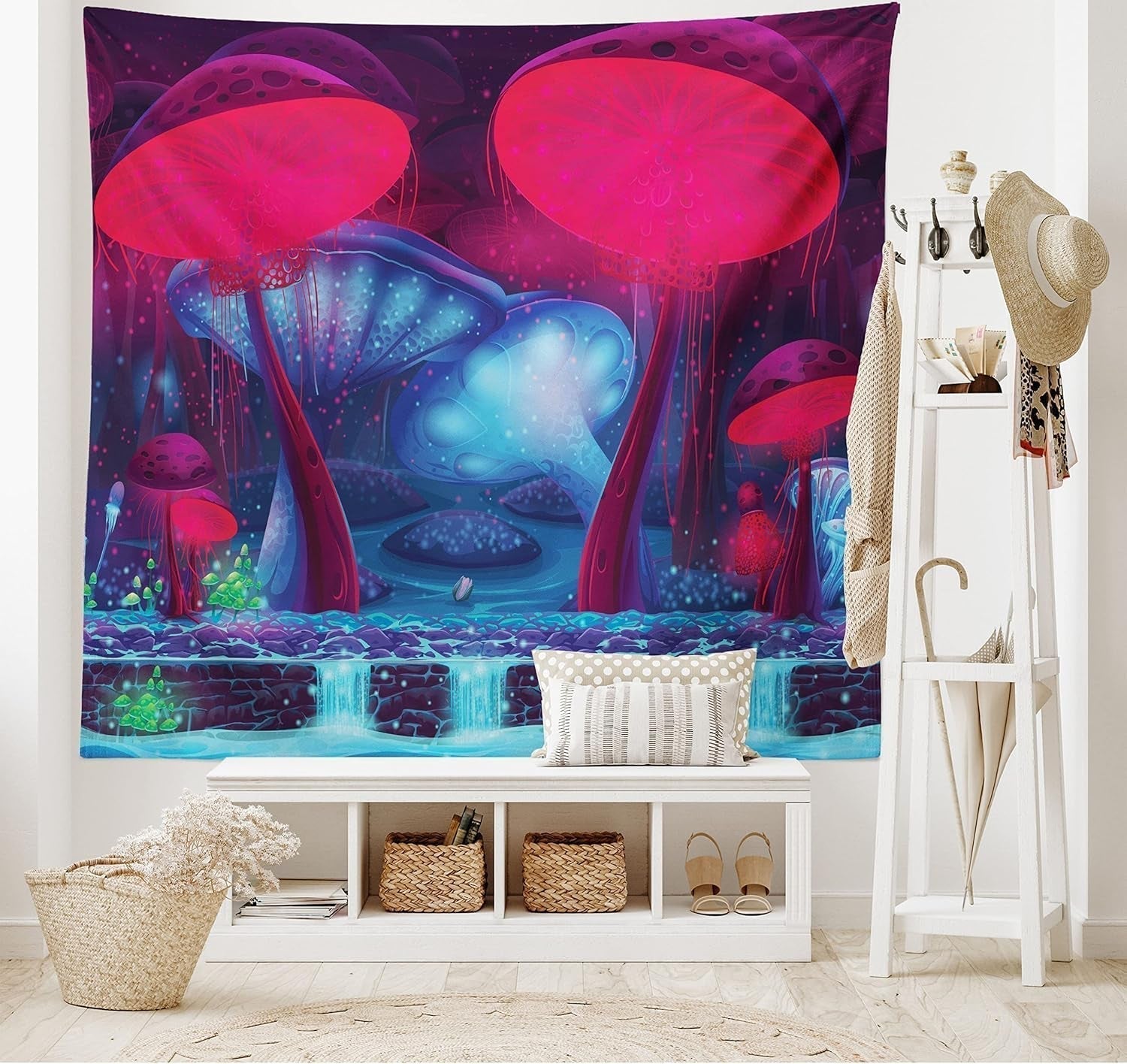 Gobeläng abakuhaus wanderlust djurvärldskarta ritningar Hem - Tillbehör och dekorationer Naty Shop Ljusblå Röd 150L X 110B Cm