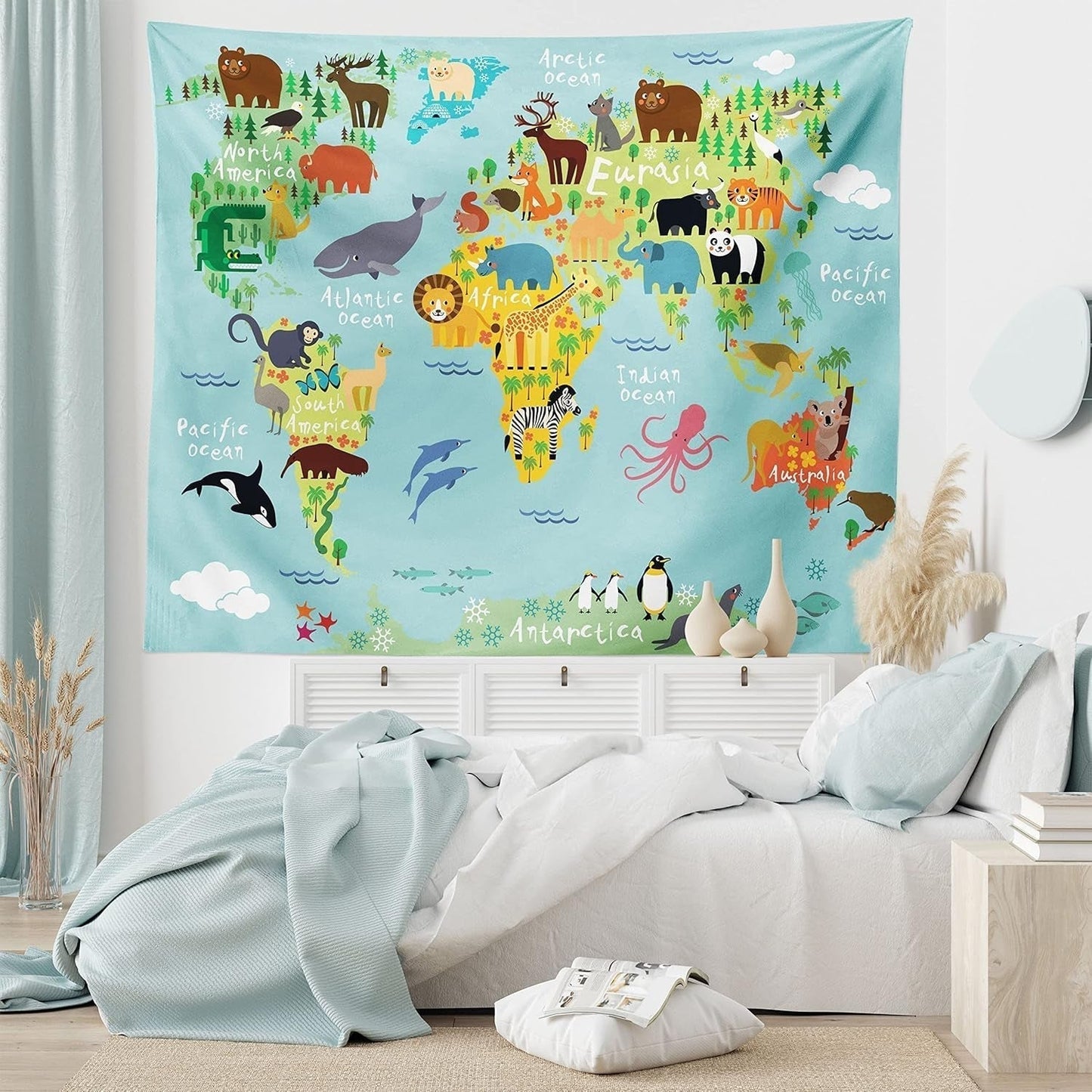 Gobeläng abakuhaus wanderlust djurkarta över världen ritningar Hem - Tillbehör och dekorationer Naty Shop