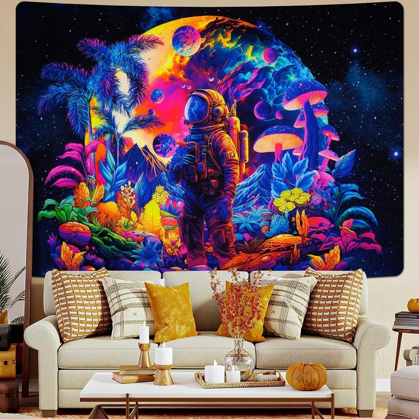 Gobeläng alishomtll svart ljus astronaut svamp fluorescerande botaniska Hem - Tillbehör och dekorationer Naty Shop