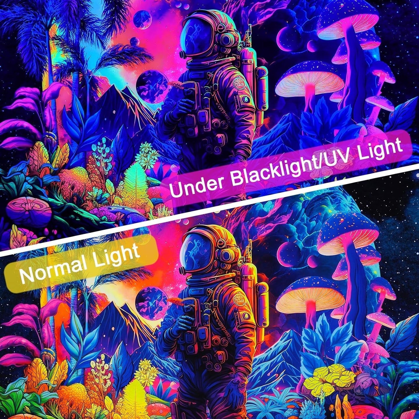 Gobeläng alishomtll svart ljus astronaut svamp fluorescerande botaniska Hem - Tillbehör och dekorationer Naty Shop