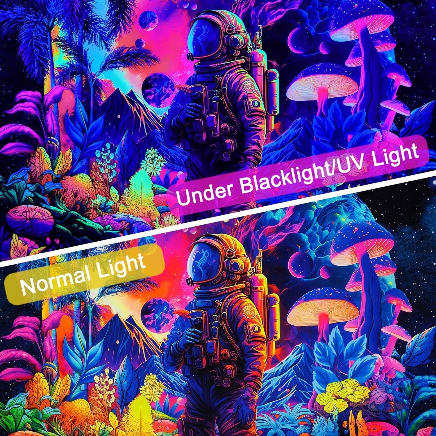 Gobeläng alishomtll svart ljus astronaut svamp fluorescerande botaniska Hem - Tillbehör och dekorationer Naty Shop