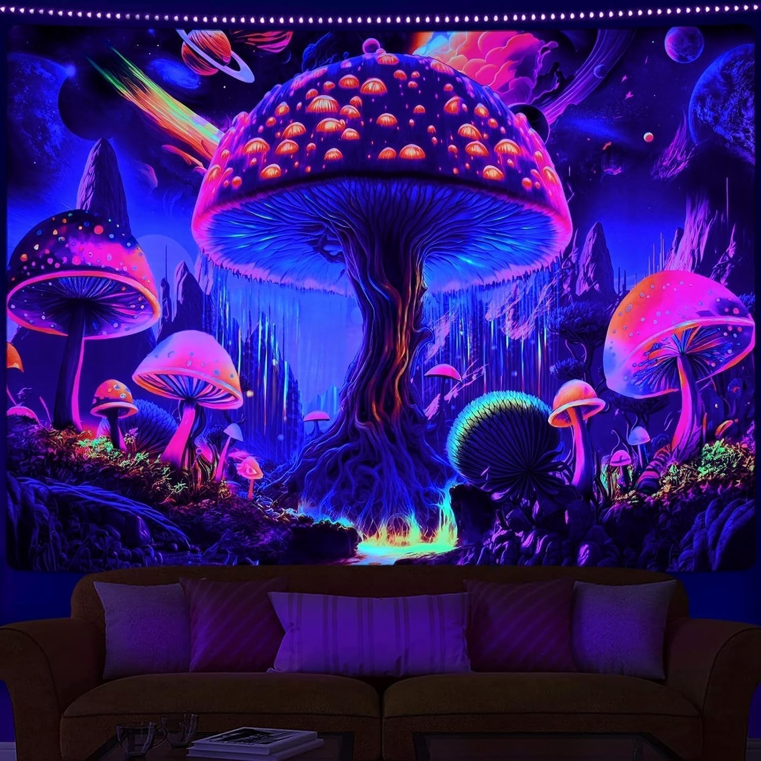Gobeläng alishomtll svart ljus svamp månfas Hem - Tillbehör och dekorationer Naty Shop Multi 210L X 150B Cm