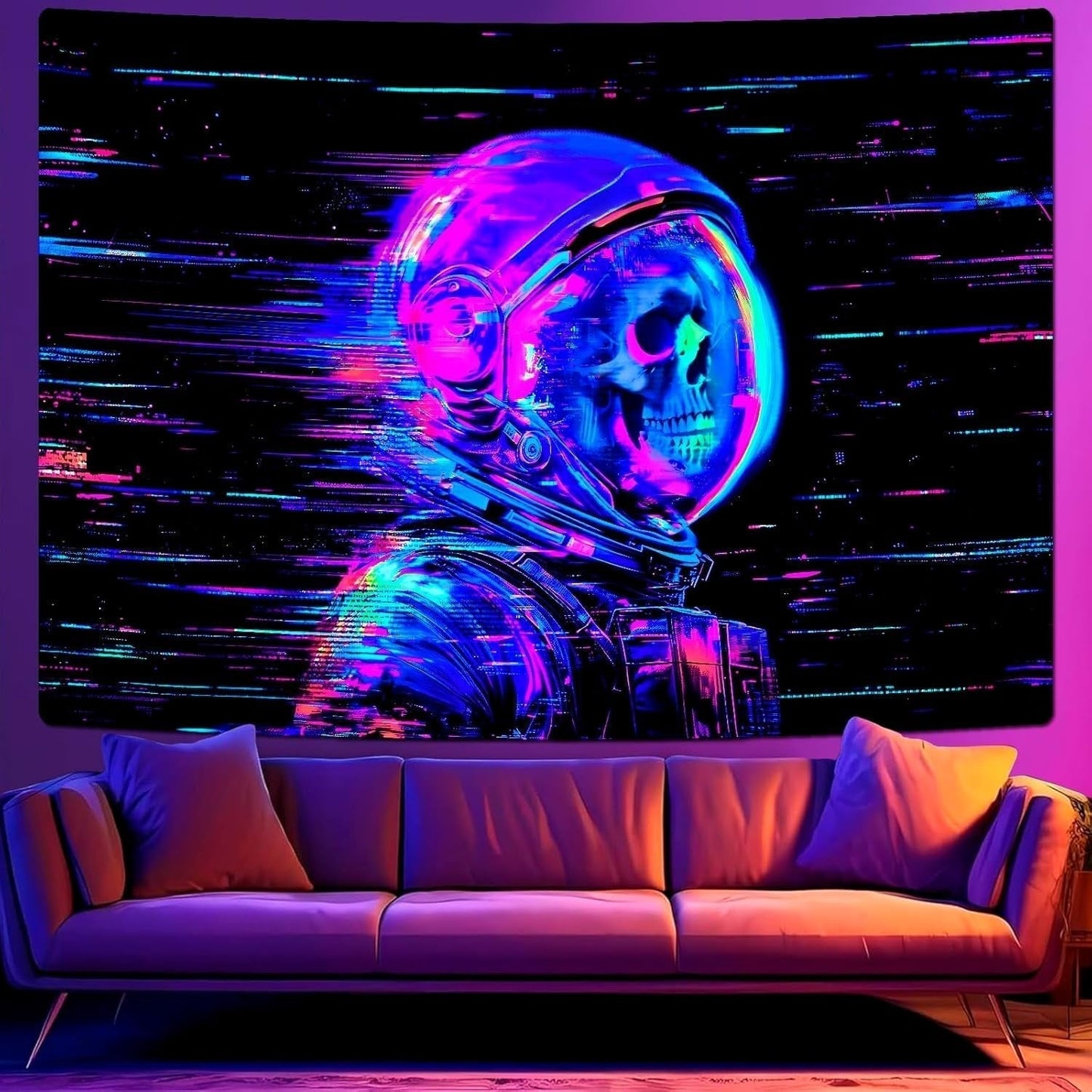 Gobeläng alishomtll fluorescerande skalle astronaut svart ljus Hem - Tillbehör och dekorationer Naty Shop Multi 210L X 150B Cm
