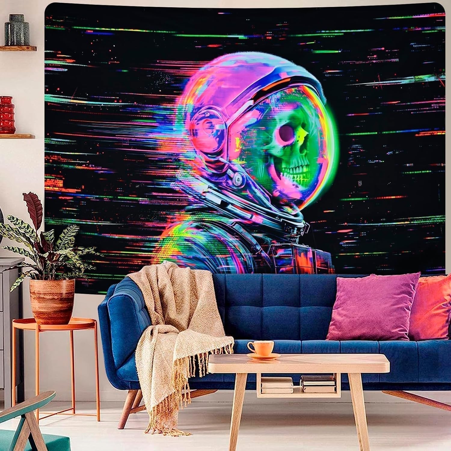 Gobeläng alishomtll fluorescerande skalle astronaut svart ljus Hem - Tillbehör och dekorationer Naty Shop