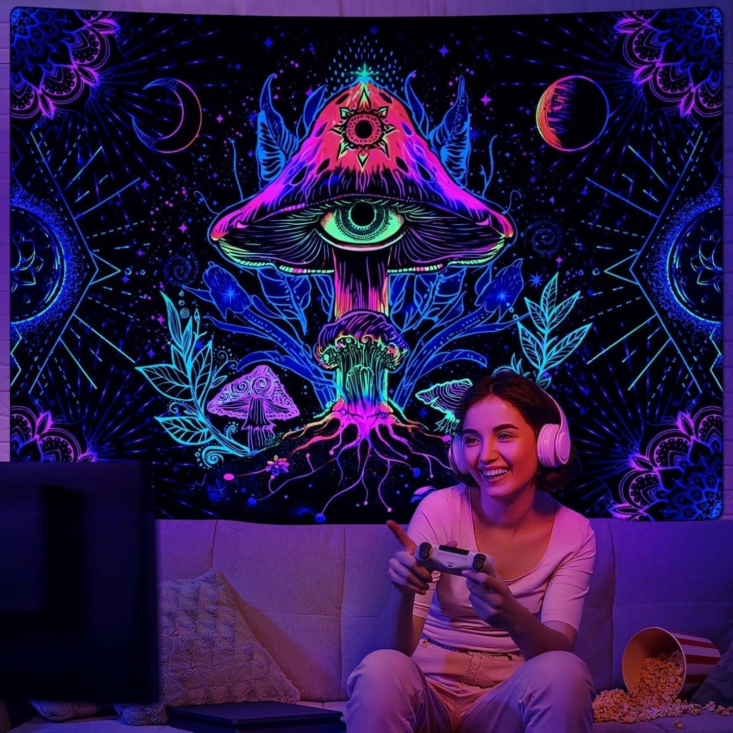 Gobeläng alishomtll fluorescerande svamp svart ljus mandala Hem - Tillbehör och dekorationer Naty Shop