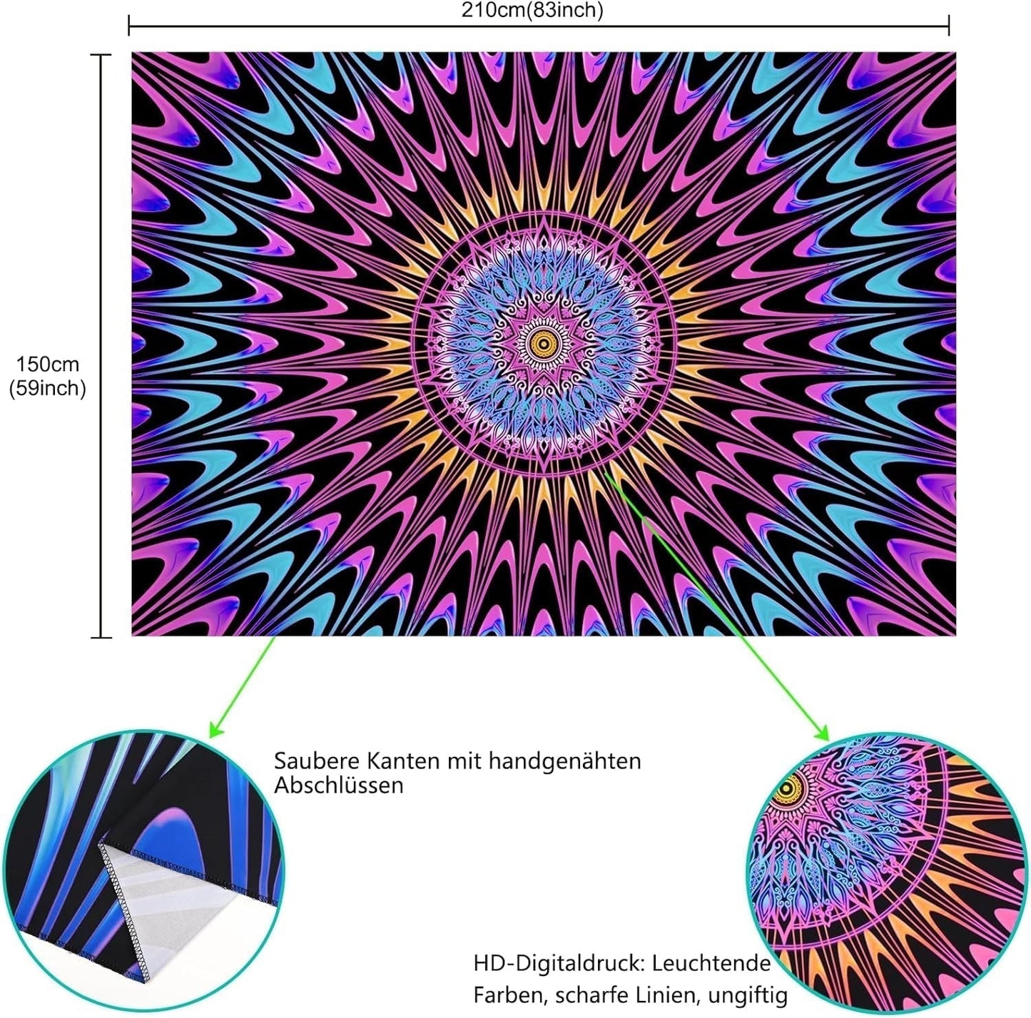 Gobeläng alishomtll färgad mandala svart ljus konst Hem - Tillbehör och dekorationer Naty Shop