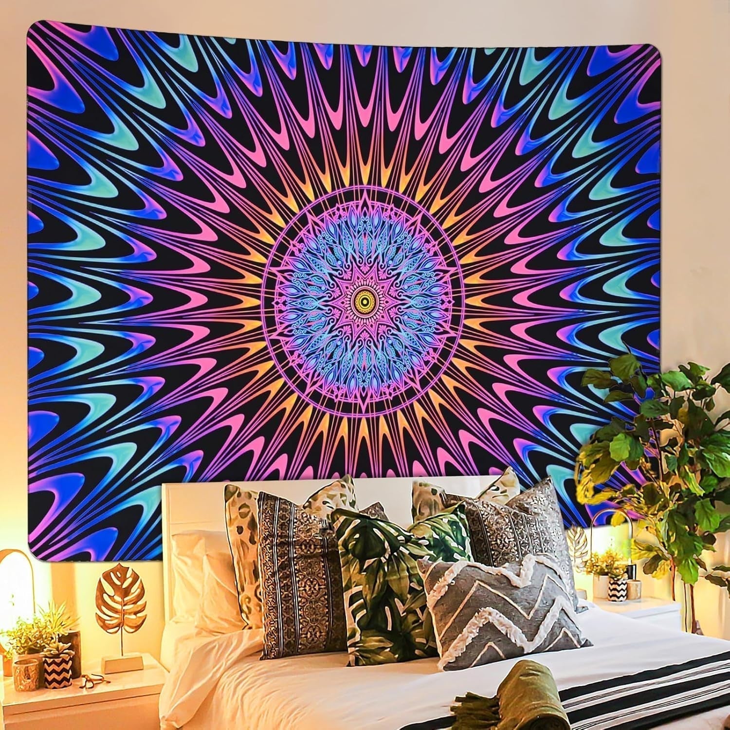 Gobeläng alishomtll färgad mandala svart ljus konst Hem - Tillbehör och dekorationer Naty Shop