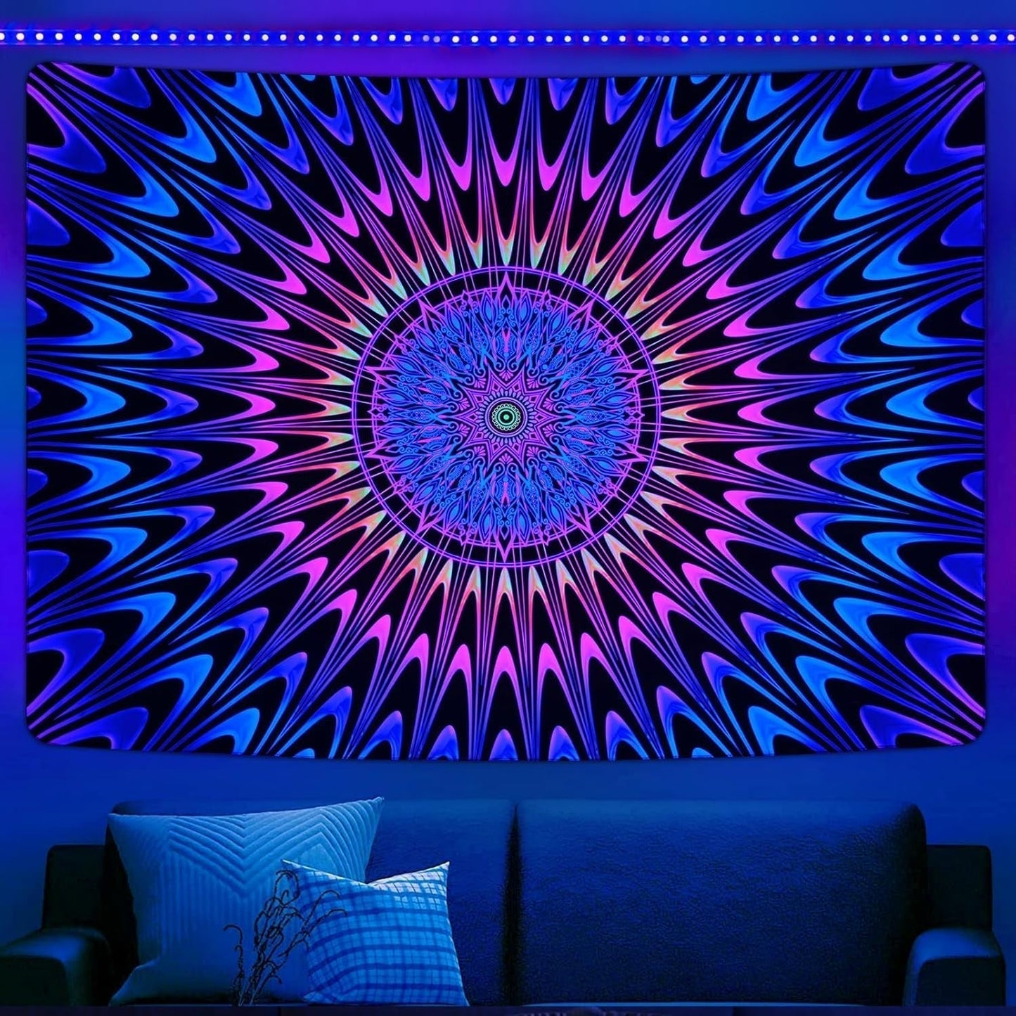 Gobeläng alishomtll färgad mandala svart ljus konst Hem - Tillbehör och dekorationer Naty Shop 210L X 150B Cm