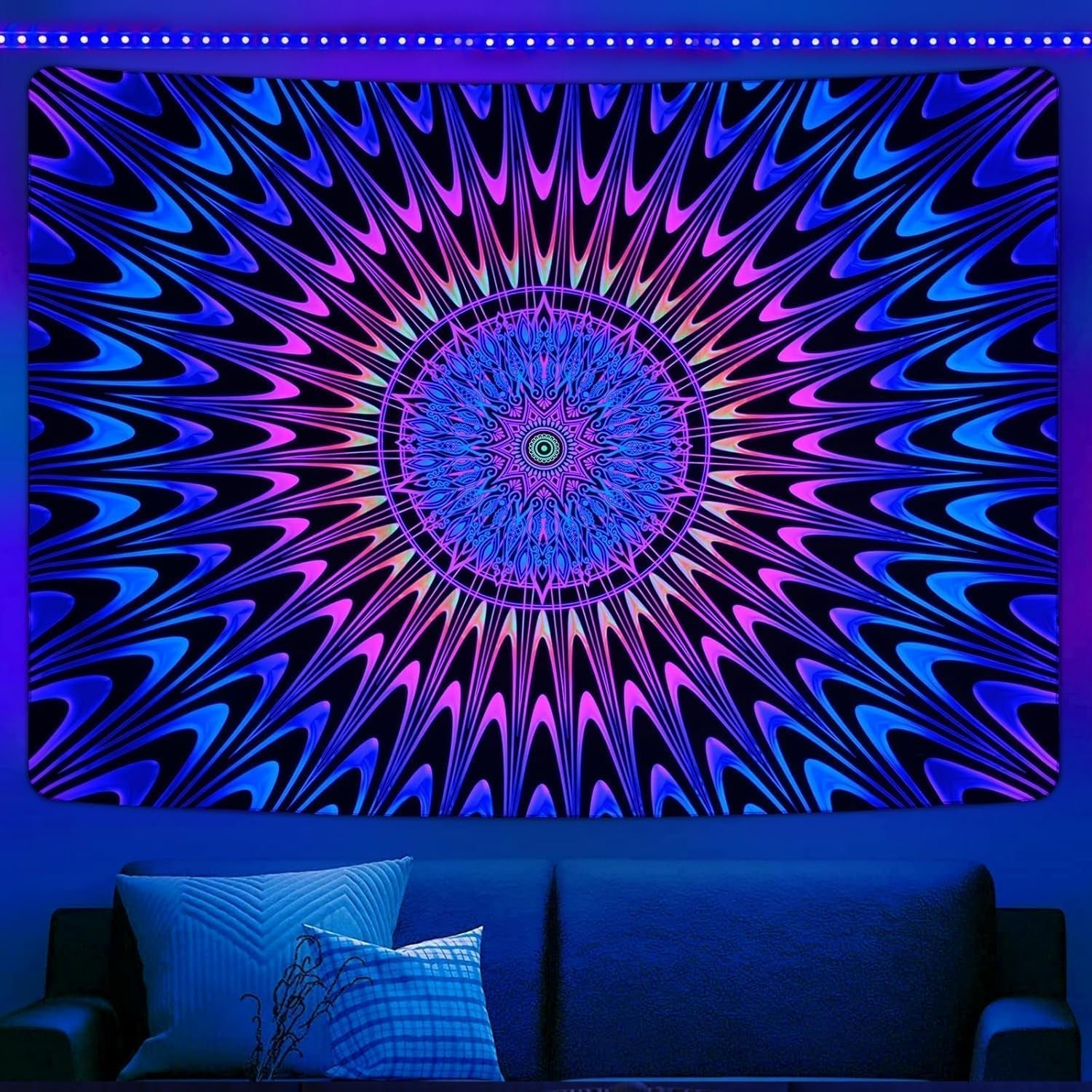 Gobeläng alishomtll färgad mandala svart ljus konst Hem - Tillbehör och dekorationer Naty Shop 210L X 150B Cm