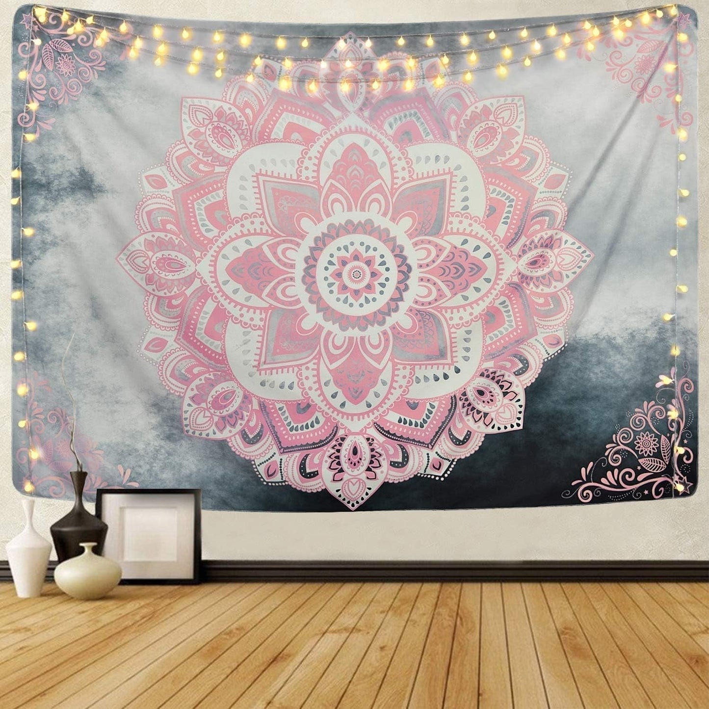 Gobeläng alishomtll mandala indisk bohemisk duk Hem - Tillbehör och dekorationer Naty Shop Grå rosa 210.1L X 150.1B Cm