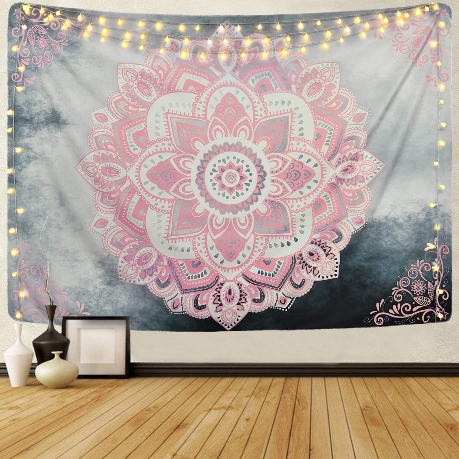 Gobeläng alishomtll mandala indisk bohemisk duk Hem - Tillbehör och dekorationer Naty Shop Grå rosa 210.1L X 150.1B Cm