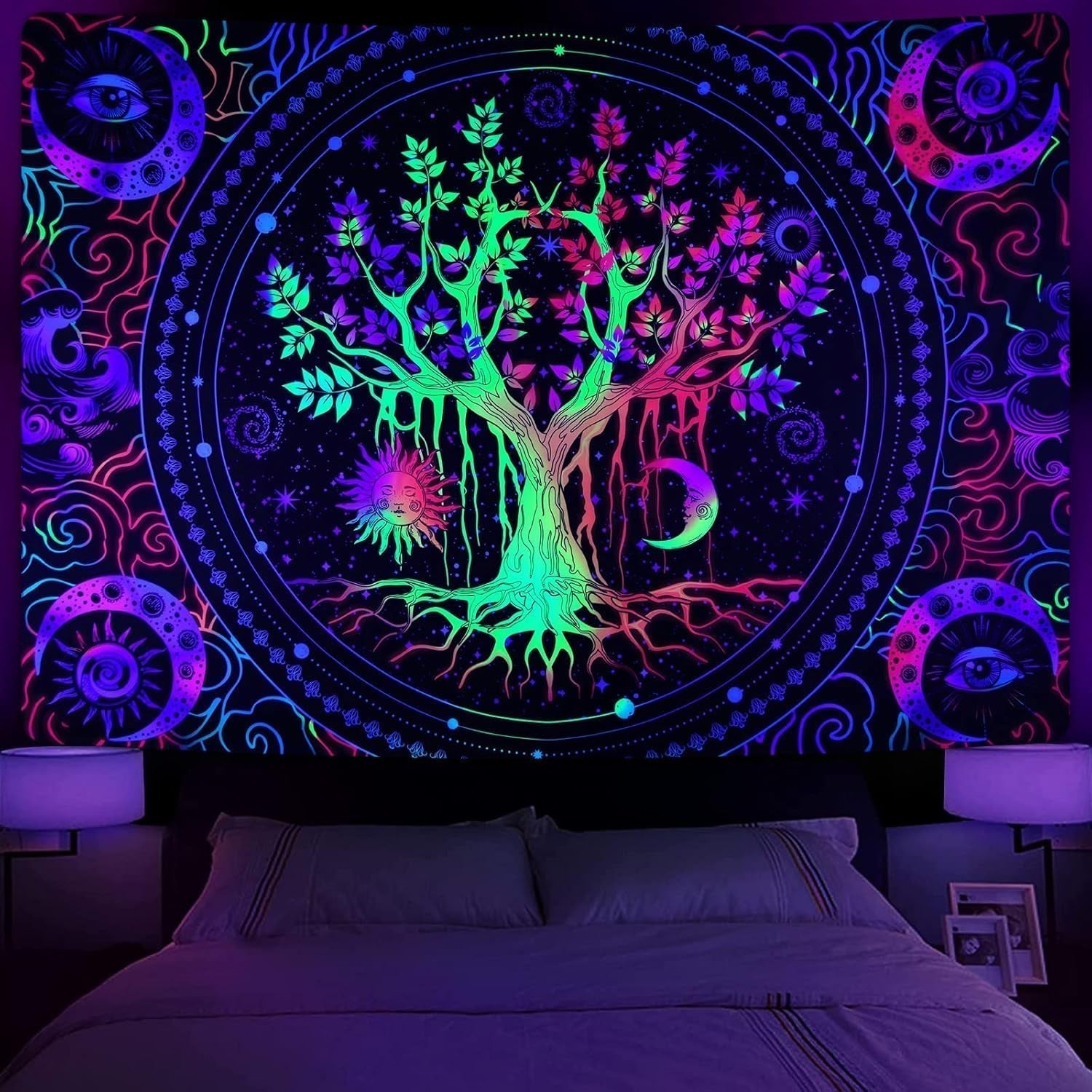 Gobeläng alishomtll trädliv fluorescerande sol och måne Hem - Tillbehör och dekorationer Naty Shop Multi 210L X 150B Cm