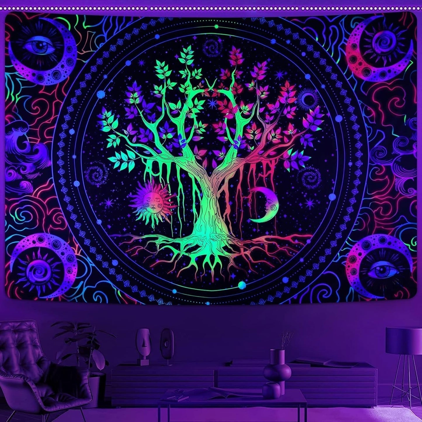 Gobeläng alishomtll trädliv fluorescerande sol och måne Hem - Tillbehör och dekorationer Naty Shop
