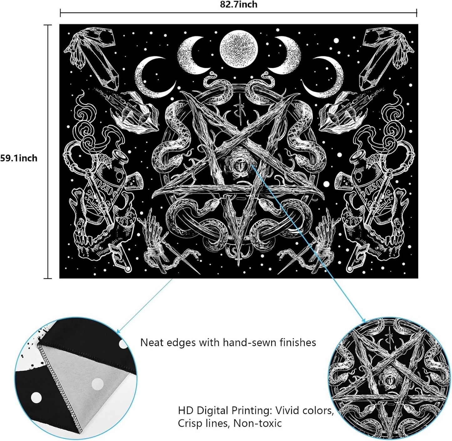 Gobeläng alishomtll witchy snake estetisk gotisk pentagram vägg Hem - Tillbehör och dekorationer Naty Shop