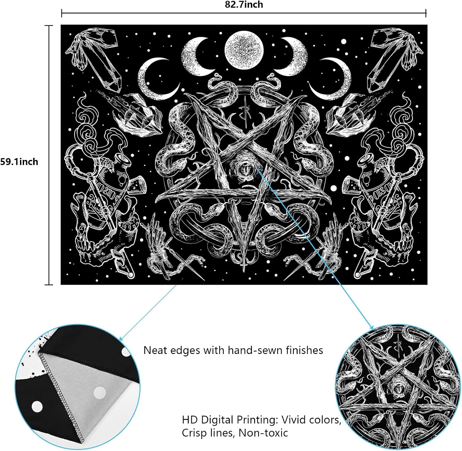 Gobeläng alishomtll witchy snake estetisk gotisk pentagram vägg Hem - Tillbehör och dekorationer Naty Shop