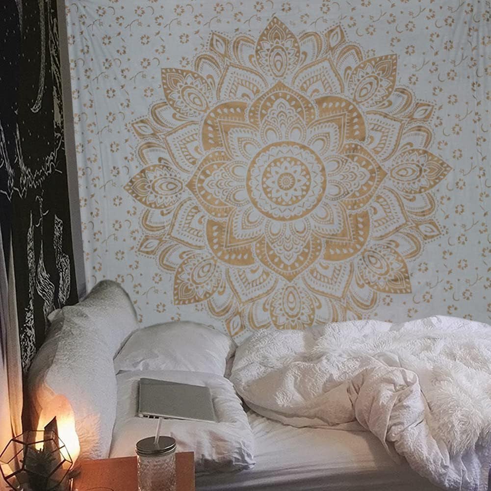 Gobeläng guld metallisk mandala indisk bomull strand kasta Casa - Tillbehör och dekorationer Naty Shop