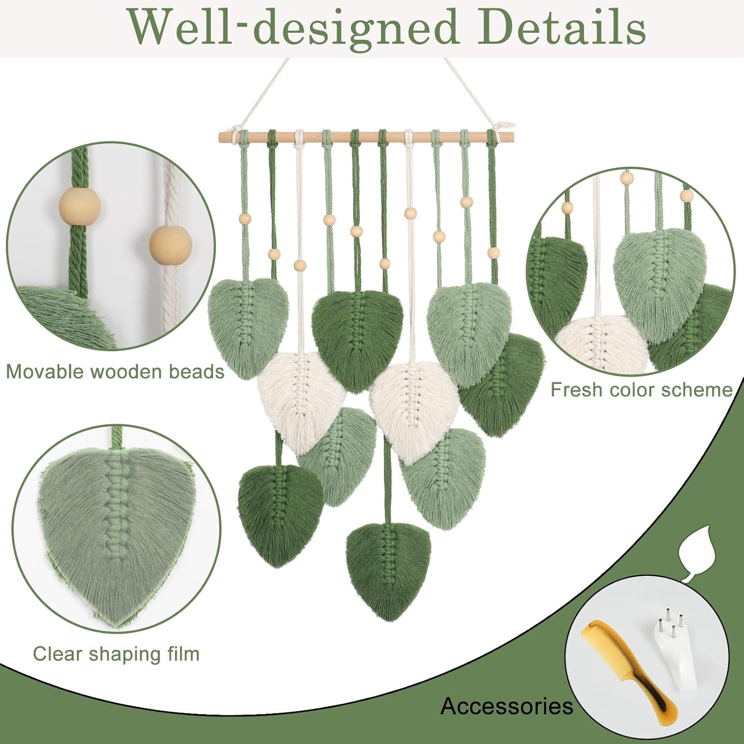 Gobeläng betylfoy träpärlor gröna blad Hem - Tillbehör och dekorationer Naty Shop