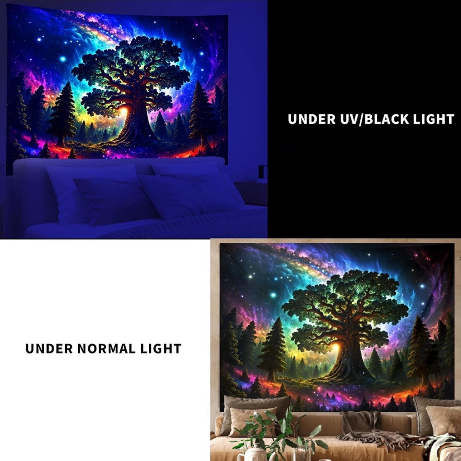 Gobeläng blacklight skog psykedelisk natur träd stjärnor galax Hem - Tillbehör och dekorationer Naty Shop