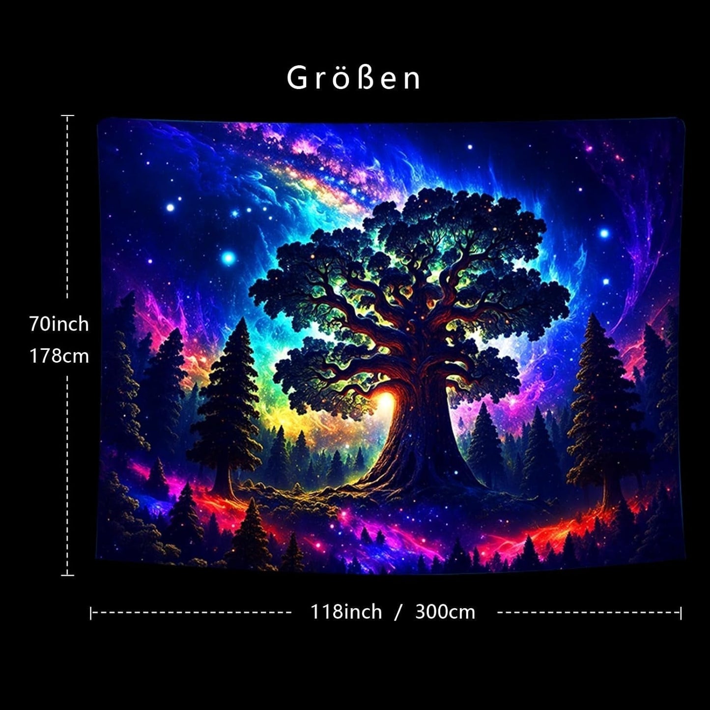 Gobeläng blacklight skog psykedelisk natur träd stjärnor galax Hem - Tillbehör och dekorationer Naty Shop