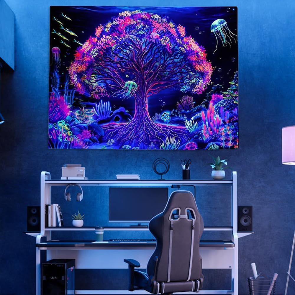 Tapestry tree of life fluorescerande mandala Hem - Accessoarer och dekorationer Naty Shop