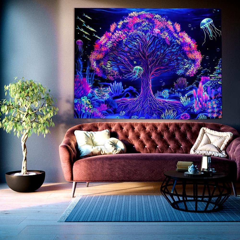 Tapestry tree of life fluorescerande mandala Hem - Accessoarer och dekorationer Naty Shop