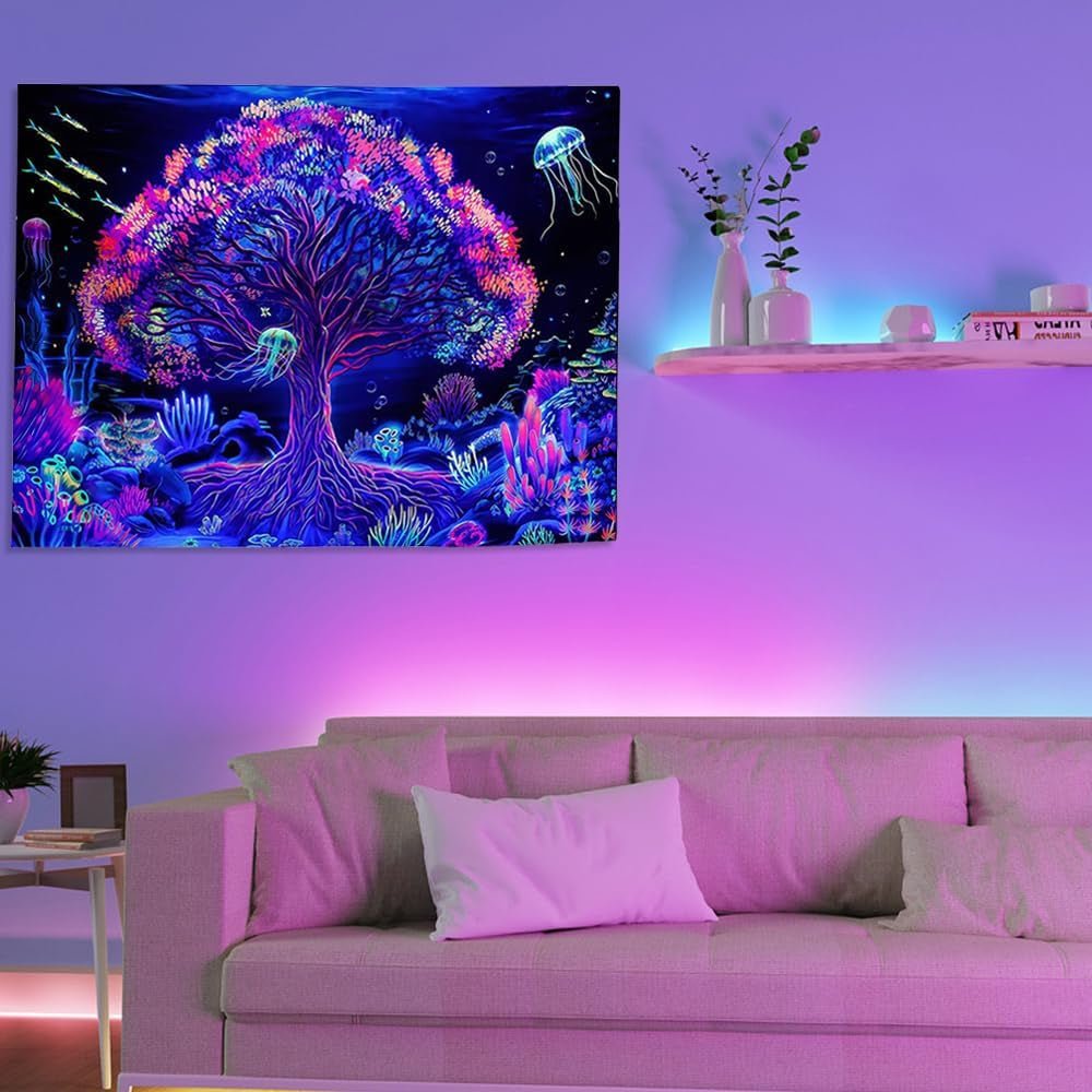 Tapestry tree of life fluorescerande mandala Hem - Accessoarer och dekorationer Naty Shop