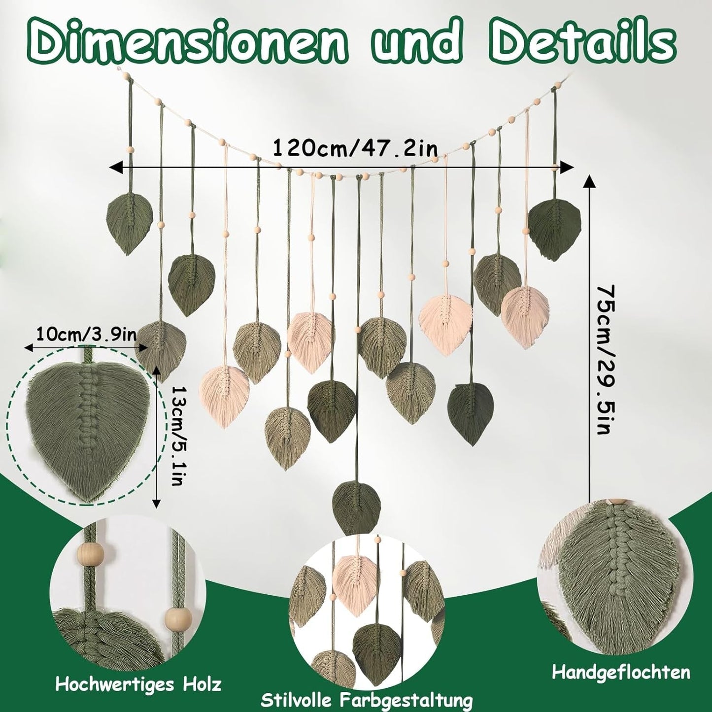 Gobeläng dekoration träpärlor blad design Hem - Tillbehör och dekorationer Naty Shop