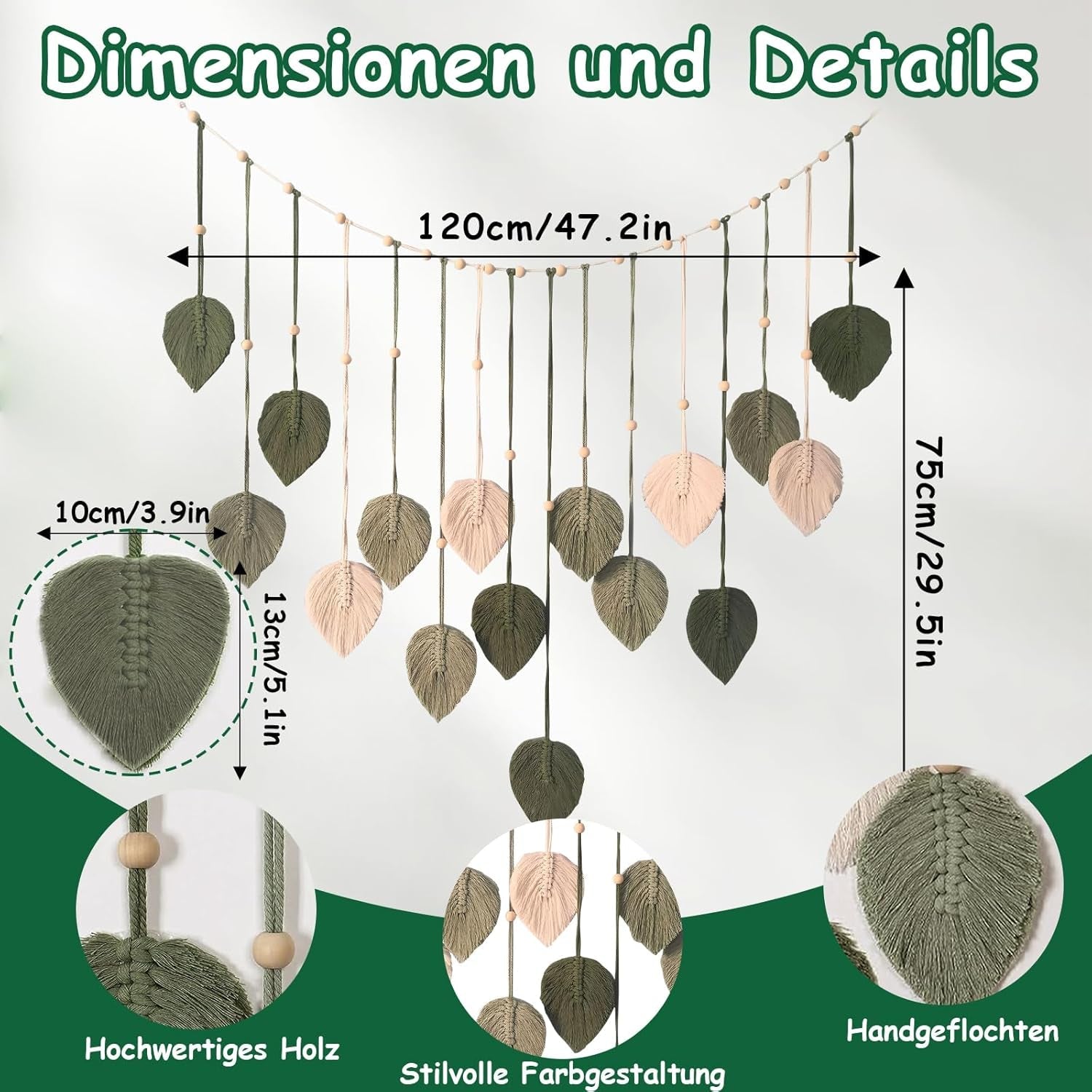 Gobeläng dekoration träpärlor blad design Hem - Tillbehör och dekorationer Naty Shop