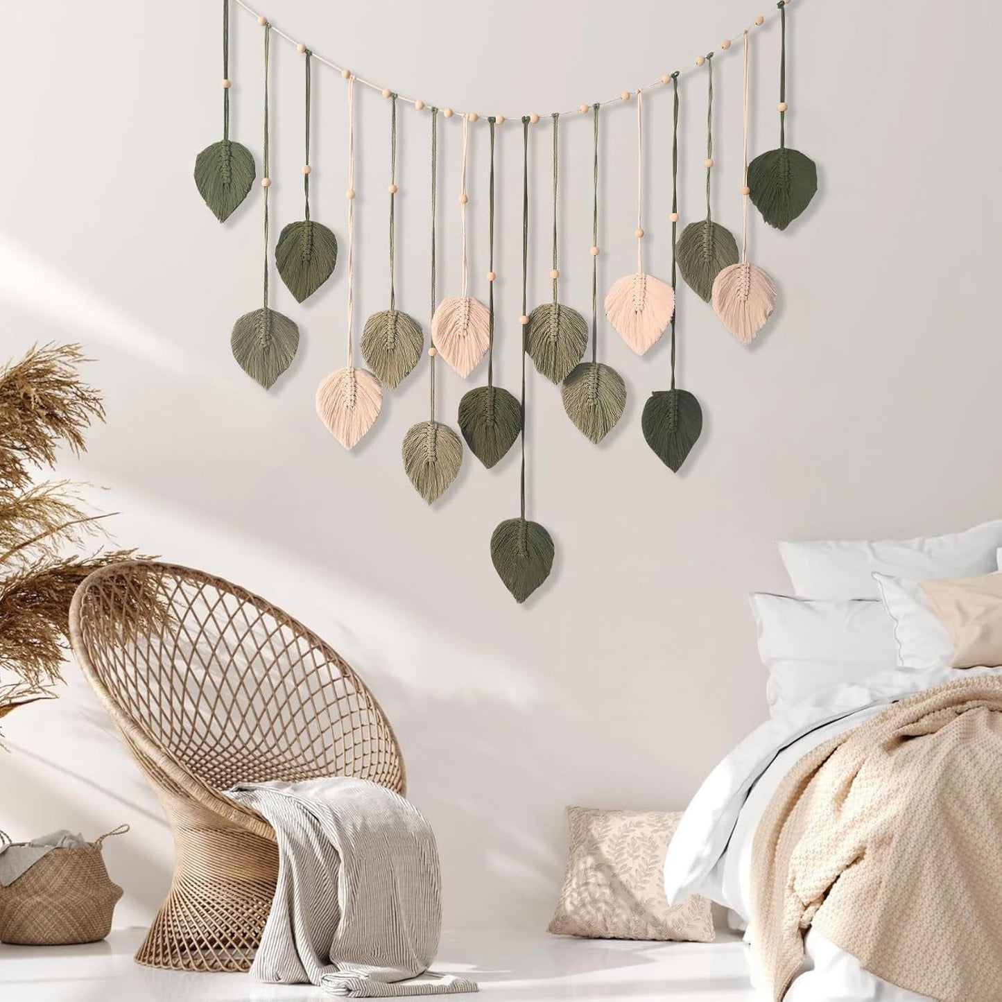 Gobeläng dekoration träpärlor blad design Hem - Tillbehör och dekorationer Naty Shop