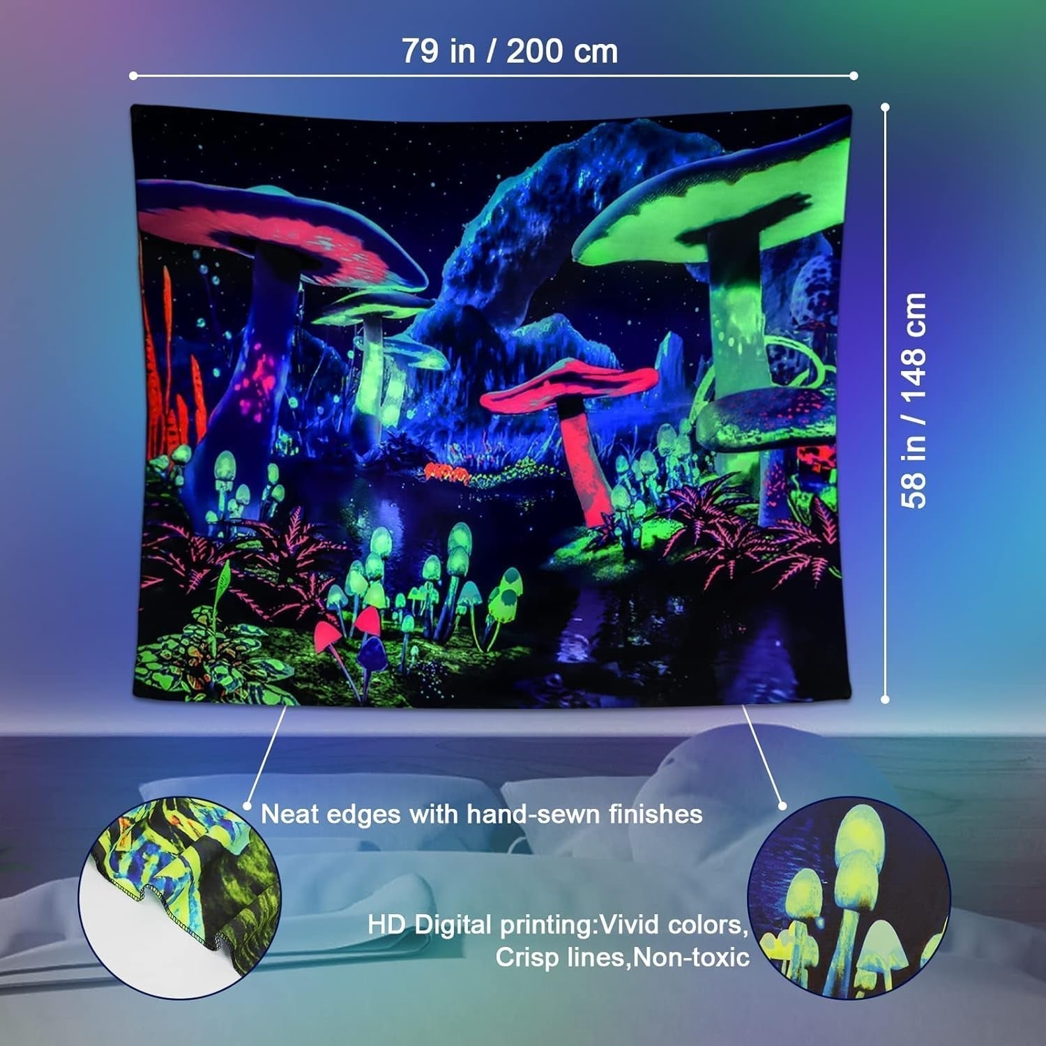 Gobeläng dremisland blacklight svamp psykedelisk reaktiv galaxvägg Hem - Tillbehör och dekorationer Naty Shop