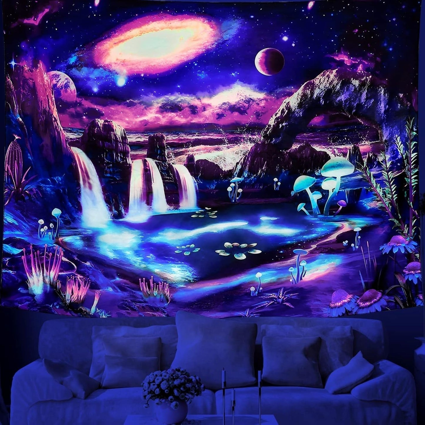 Gobeläng dremisland blacklight svamp psykedelisk reaktiv galaxvägg Hem - Tillbehör och dekorationer Naty Shop Calea Lactee 150L X 130B Cm