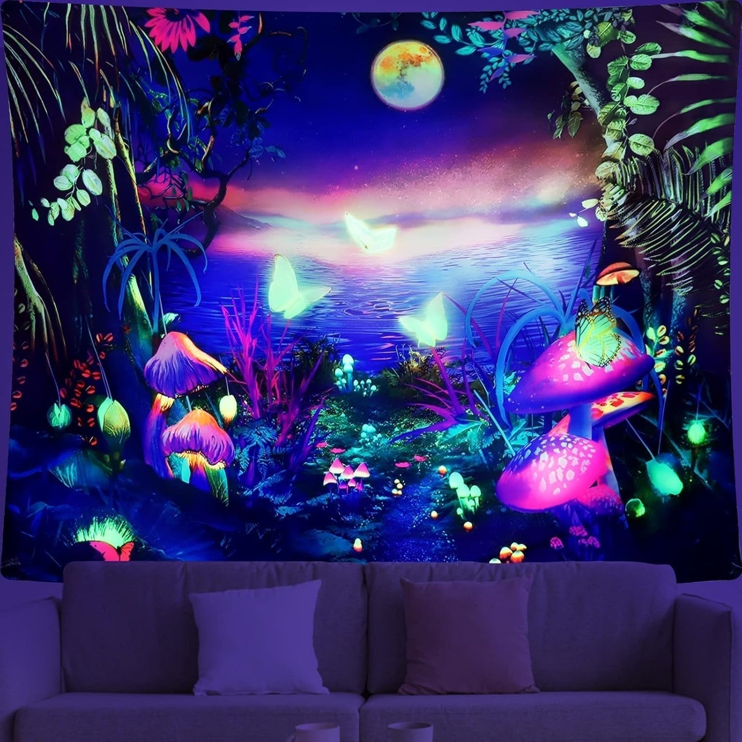 Gobeläng dremisland blacklight svamp psykedelisk reaktiv galaxvägg Hem - Tillbehör och dekorationer Naty Shop Luna 150L X 130B Cm