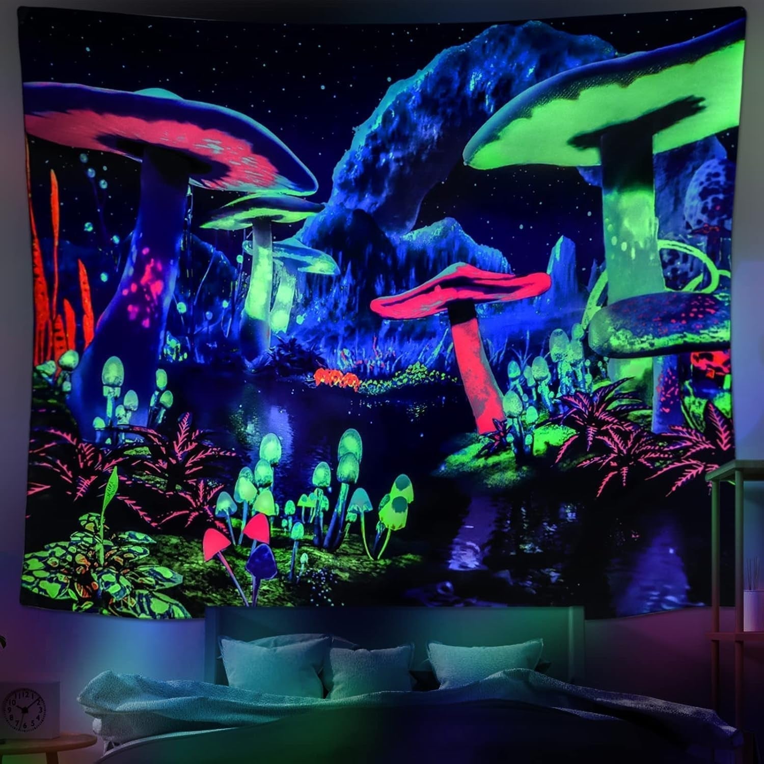 Gobeläng dremisland blacklight svamp psykedelisk reaktiv galaxvägg Hem - Tillbehör och dekorationer Naty Shop Mushroom 200L X 148B Cm
