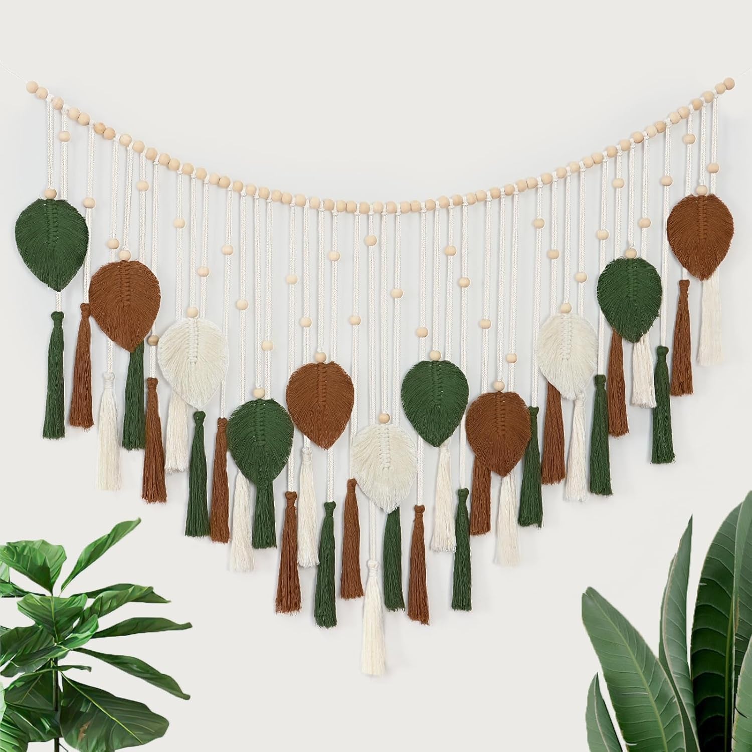Dremisland gobeläng stora beige gröna blad tofsar Hem - Accessoarer och dekorationer Naty Shop Coffee