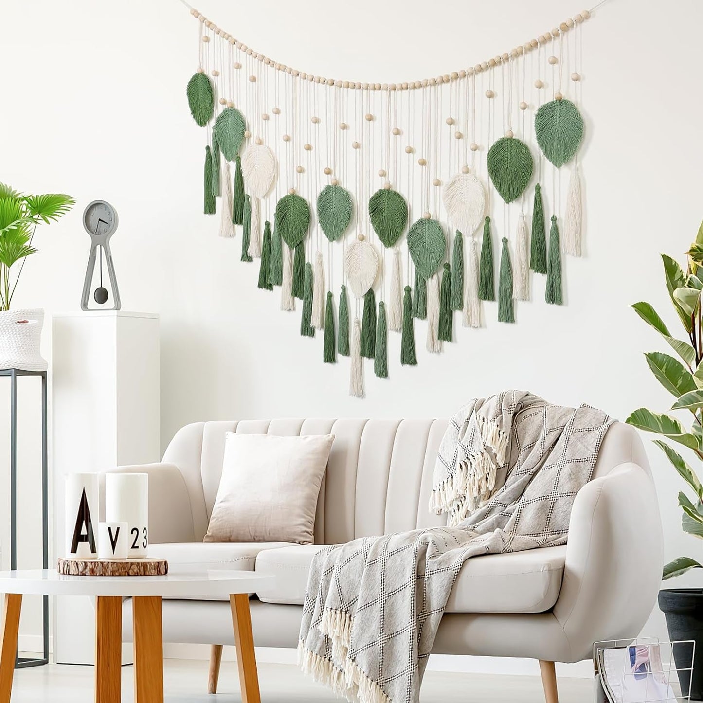 Dremisland gobeläng stora beige gröna blad tofsar Hem - Accessoarer och dekorationer Naty Shop