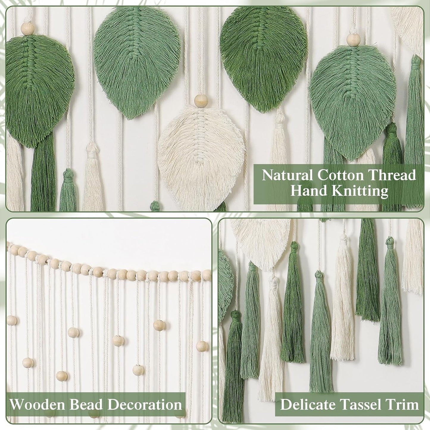 Dremisland gobeläng stora beige gröna blad tofsar Hem - Accessoarer och dekorationer Naty Shop