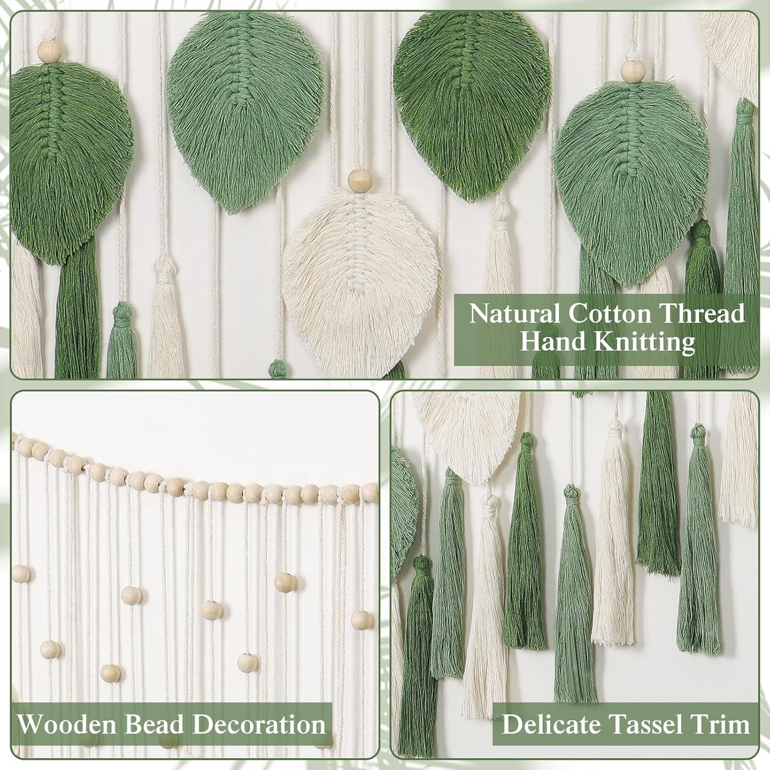 Dremisland gobeläng stora beige gröna blad tofsar Hem - Accessoarer och dekorationer Naty Shop