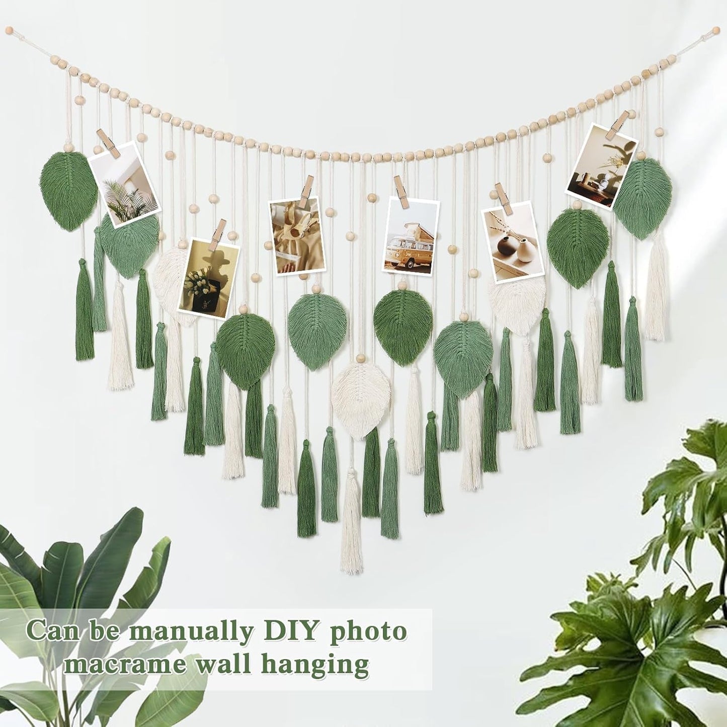 Dremisland gobeläng stora beige gröna blad tofsar Hem - Accessoarer och dekorationer Naty Shop