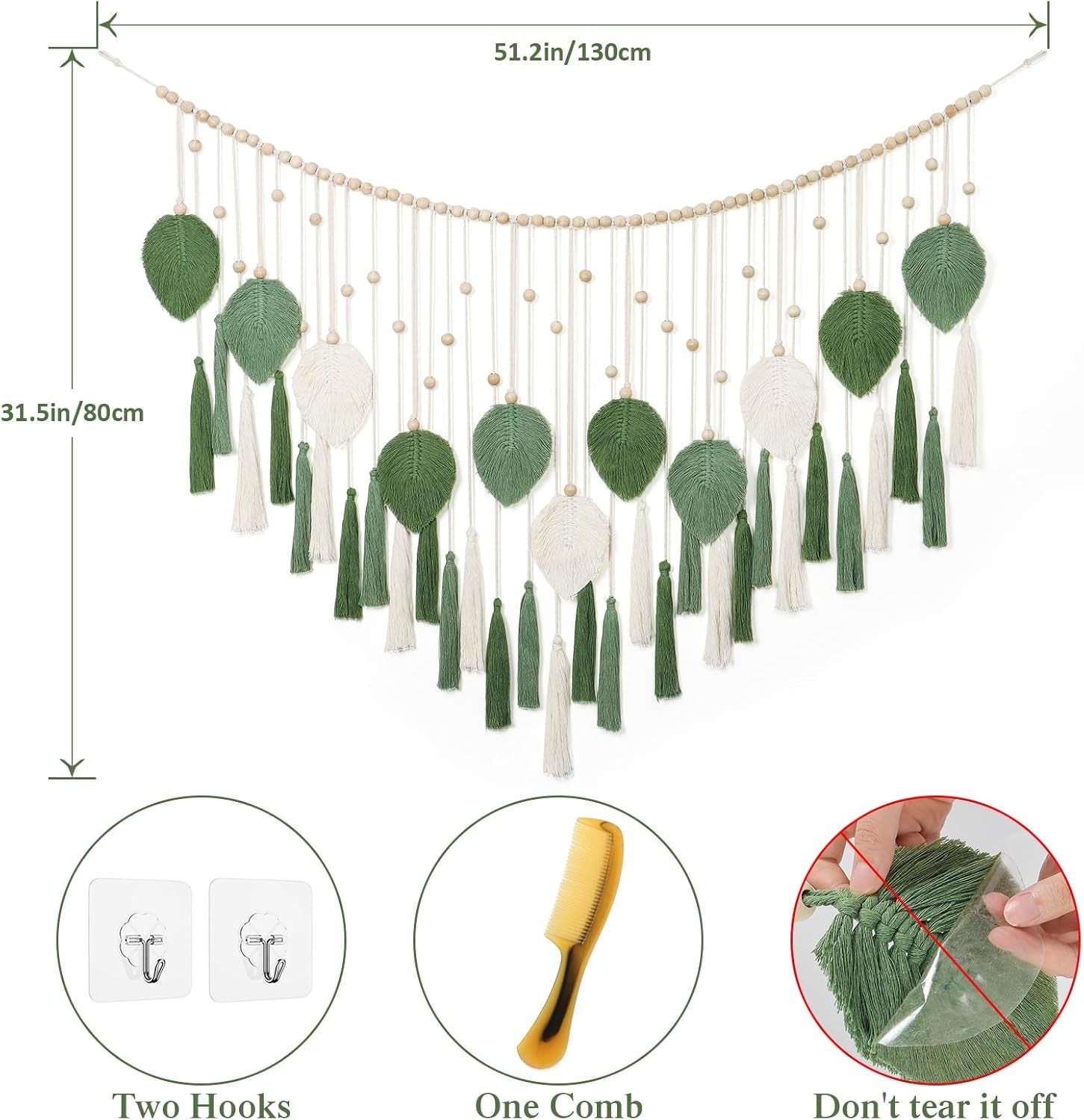 Dremisland gobeläng stora beige gröna blad tofsar Hem - Accessoarer och dekorationer Naty Shop