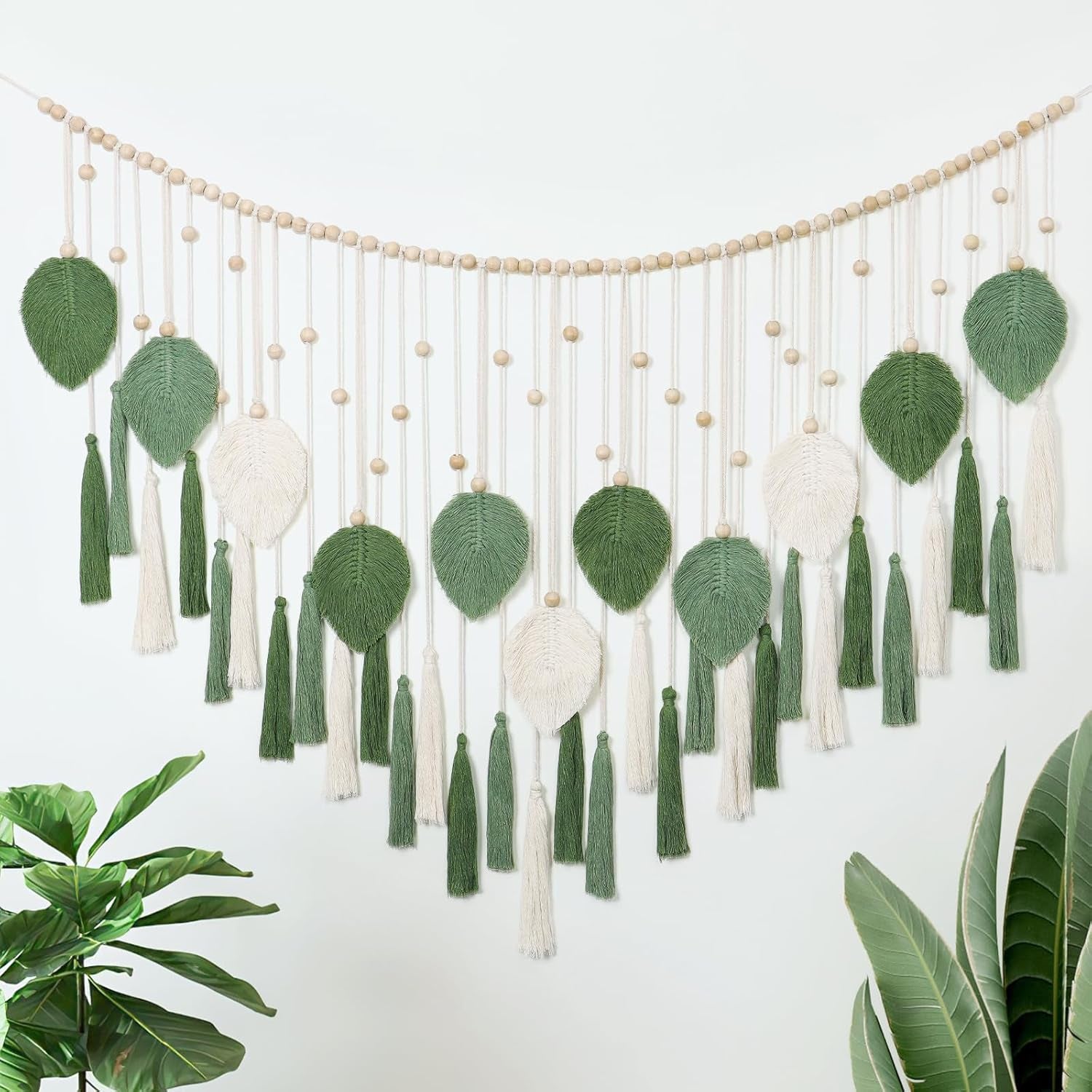 Dremisland gobeläng stora beige gröna blad tofsar Hem - Tillbehör och dekorationer Naty Shop Hälsningar