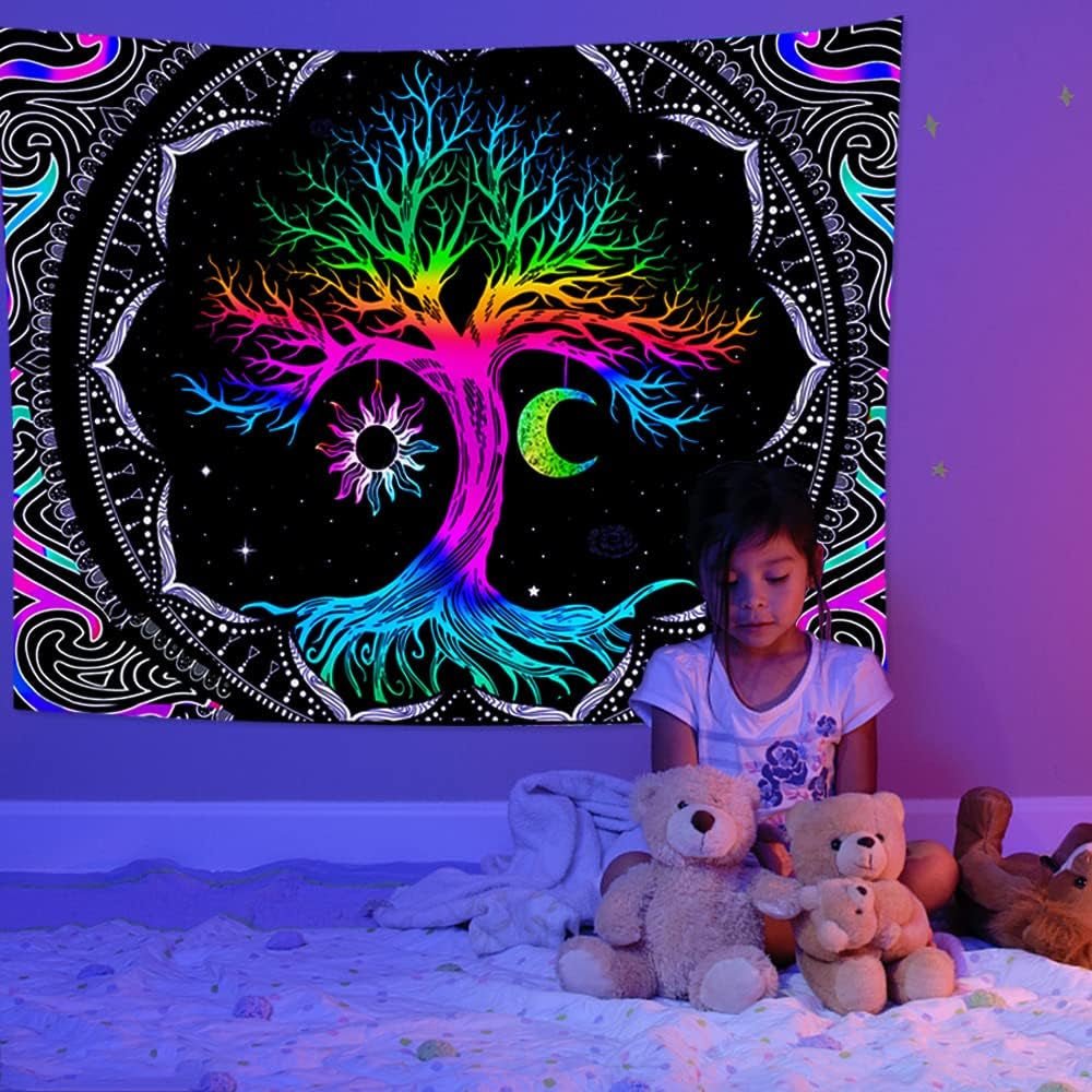 Gobeläng fluorescerande trädliv psykedelisk måne Hem - Tillbehör och dekorationer Naty Shop