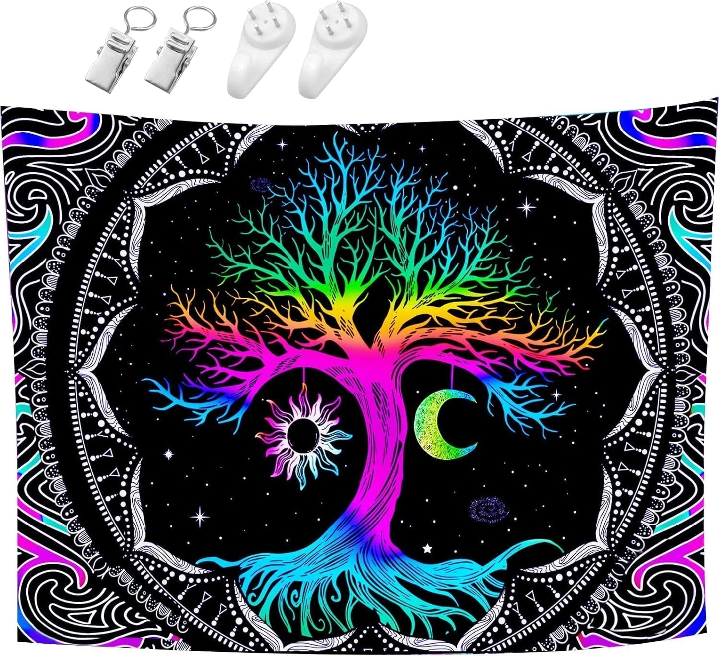 Gobeläng fluorescerande trädliv psykedelisk måne Hem - Tillbehör och dekorationer Naty Shop