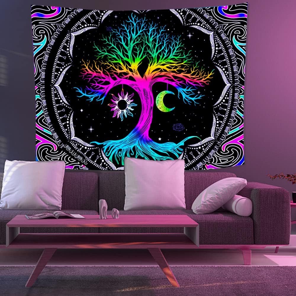 Gobeläng fluorescerande trädliv psykedelisk måne Hem - Tillbehör och dekorationer Naty Shop
