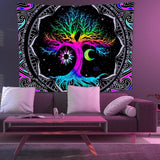 Gobeläng fluorescerande trädliv psykedelisk måne Hem - Tillbehör och dekorationer Naty Shop