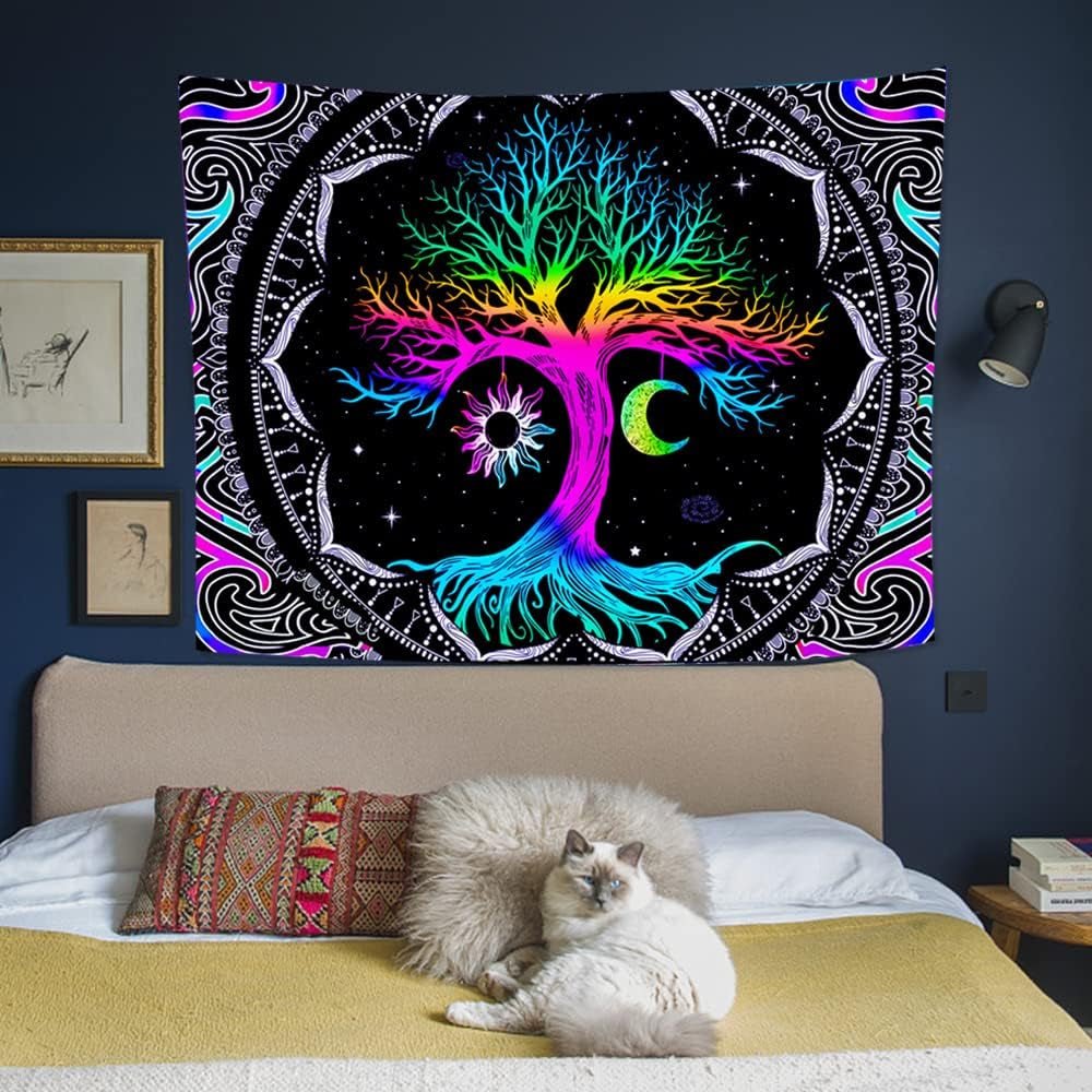 Gobeläng fluorescerande trädliv psykedelisk måne Hem - Tillbehör och dekorationer Naty Shop