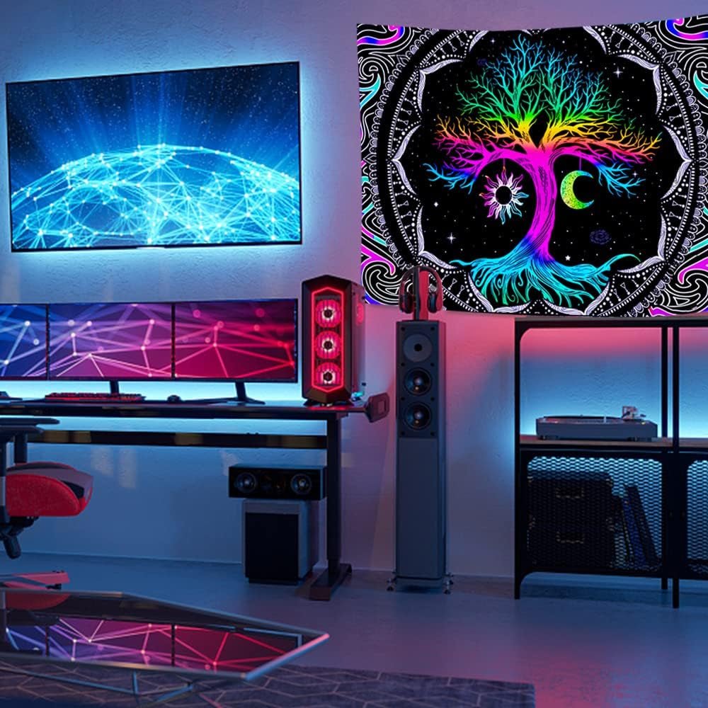 Gobeläng fluorescerande trädliv psykedelisk måne Hem - Tillbehör och dekorationer Naty Shop