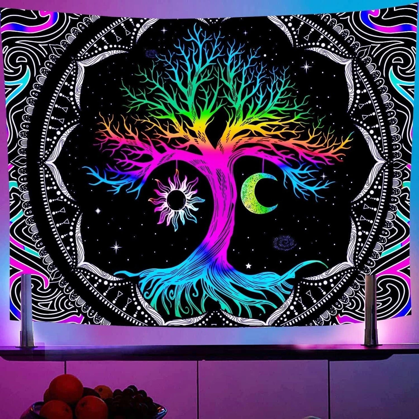 Gobeläng fluorescerande trädliv psykedelisk måne Hem - Tillbehör och dekorationer Naty Shop Standardtitel