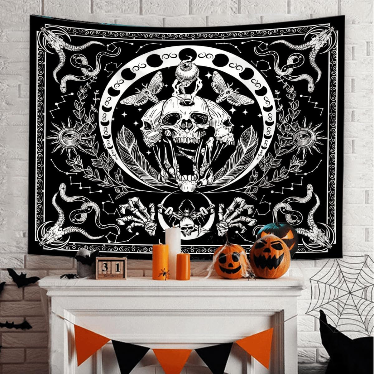 Gobeläng gothic halloween banderoll svart vit Hem - Accessoarer och dekorationer Naty Shop